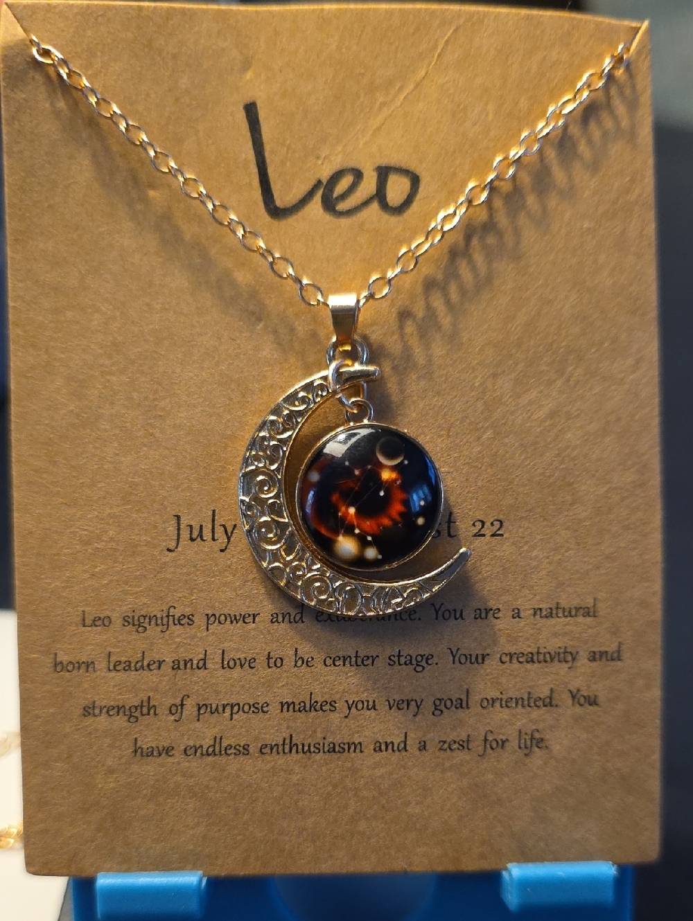 Leo Zodiac Crescent Moon Necklace - Gold with Black/Amber Pendant